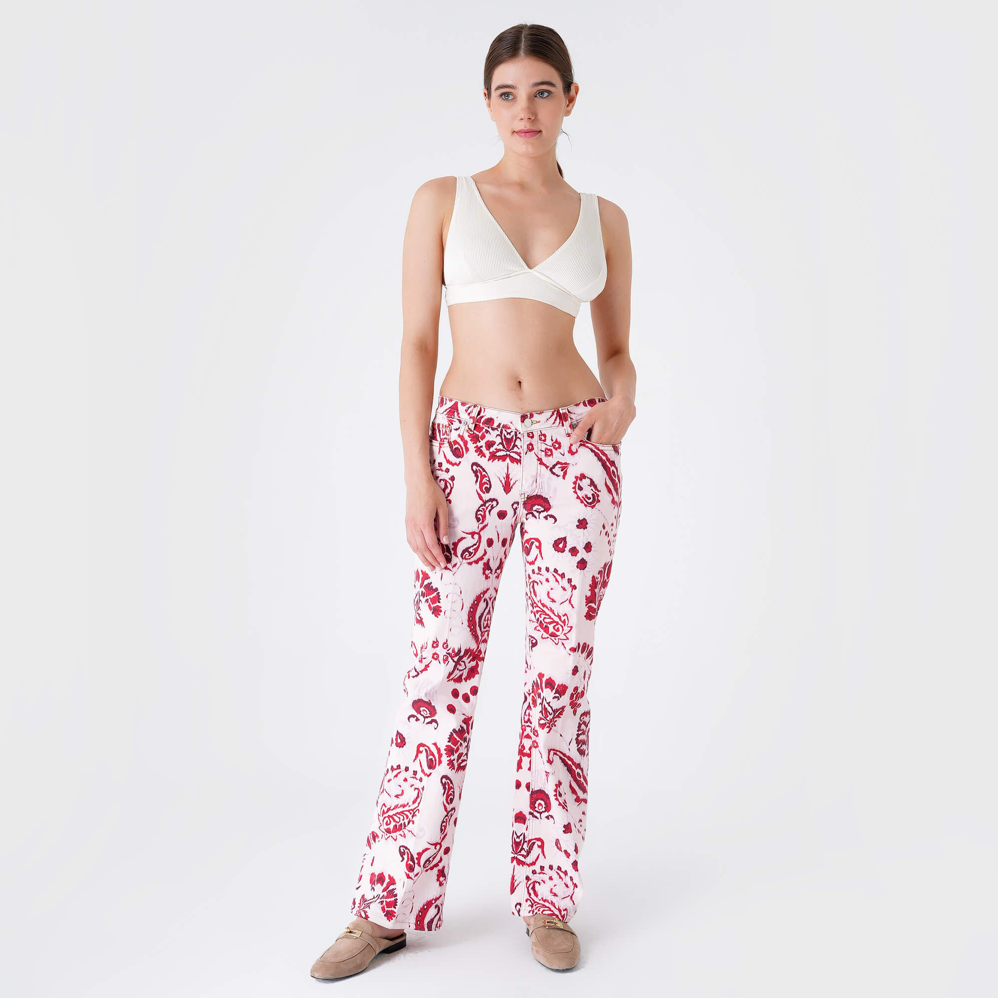 Etro - Pink&Red Paisley Print Cotton Pants